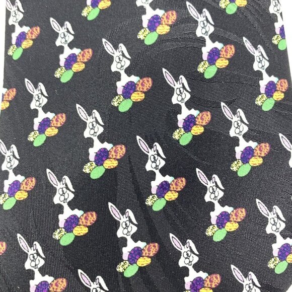 Keith Daniels Easter Black Neck Tie Polyester Bunny Rabbit 57" All Over - Picture 5 of 5